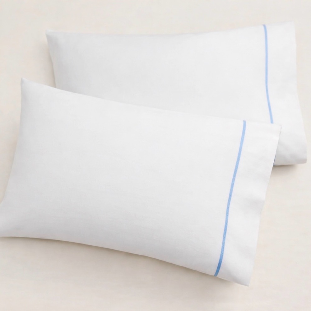Ralph Lauren NWT Palmer Percale 2 King Pillowcases Org Cotton White Sky Blue (A)
